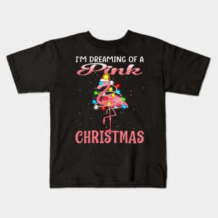 Flamingo Christmas I'm Dreaming Of A Pink Christmas Kids T-Shirt